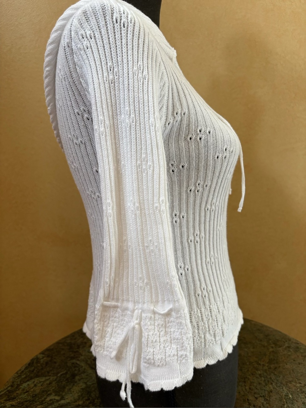 Vintage - Rave Girl - White Hooded Eyelet Knit Top with Drawstring - Picture 4 of 9